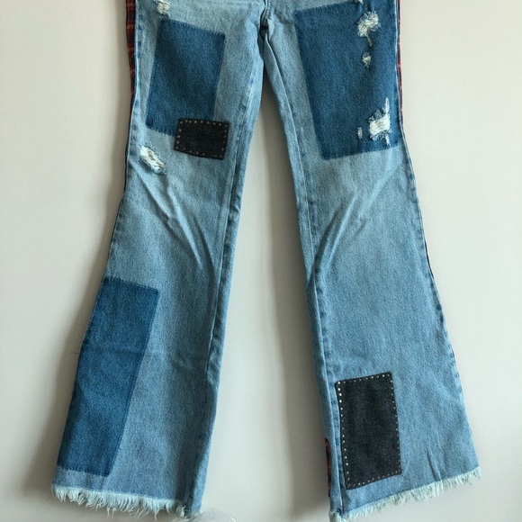 Free People Mix Plaid Slim Flare Jeans - Picture 9 of 13